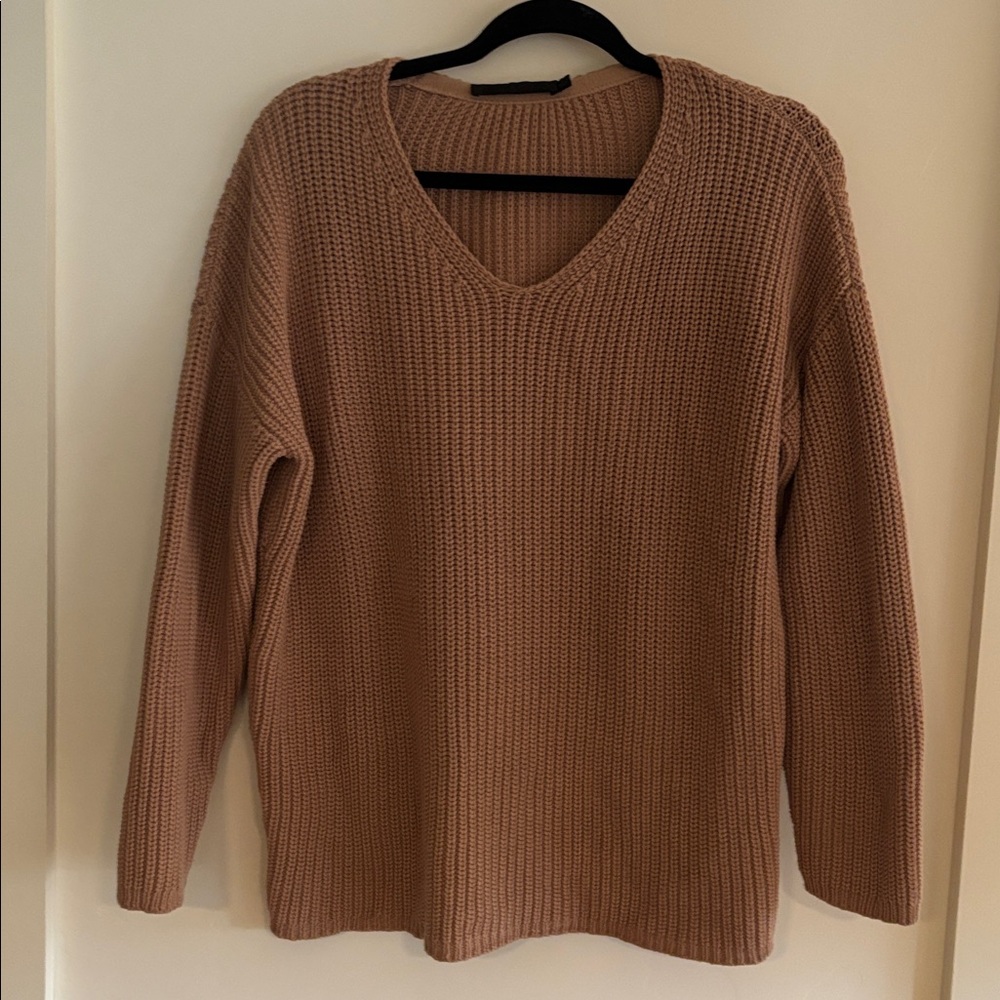 Jenni Kayne Women's V-Neck Sweater in Warm Tan - Picture 3 of 5